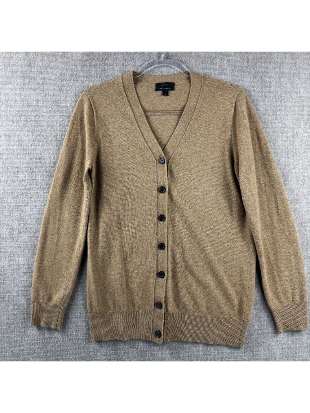 JCrew Cashmere Blend V Neck Cardigan Sweater Womens S Camel Tan Soft Academia